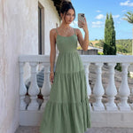 Sage Green Flowy Linen Blend Relaxed Fit Maxi Dress