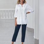 Zeagoo Lace Crochet V Neck Half Sleeve Embroidery Button Down Blouses Casual Shirts