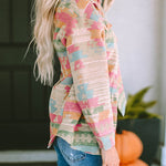 Multicolor Western Aztec Print Button Flap Pocket Shacket