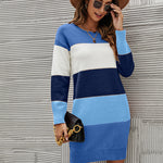 Zeagoo Women's Color Block Round Neck Knitted Dress