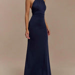 Slinky Halter Maxi Dress - Navy