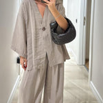 Casual V-Neck Top & Pants Two-Piece Set