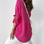 Zeagoo Solid Loose Single breasted Full Pull Long Sleeve Blouse Polo Pocket Tops