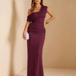 One Shoulder Ruched Decor Fit Maxi Dress
