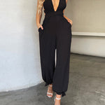Zeagoo Women's Crisscross Tie Backless Halter Jumpsuit Deep V Neck Sleeveless Jumpsuits