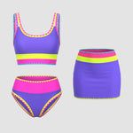 Color Contrast Patchwork Nylon Sporty 3 Piece Bikini Sets