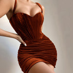 Zeagoo Sexy Velvet Fold Camisole Mini Dress