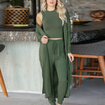 Zeagoo Women's 3 Piece Sweatsuit Lounge Set Cardigan Outfits Open Front Kimono Tank Top Palazzo Pants PJ Casual Loungewear Tracksuit