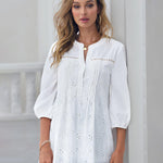 Zeagoo Lace Crochet V Neck Half Sleeve Embroidery Button Down Blouses Casual Shirts
