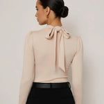 Bowknot Shoulder Long Sleeve Top
