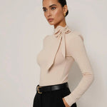 Bowknot Shoulder Long Sleeve Top