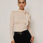 Bowknot Shoulder Long Sleeve Top