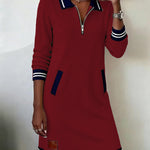 Dorellia - Casual Long Sleeve Dress with Zip Closure