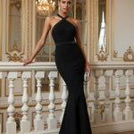 Black Halter Neck Rhinestone Mermaid Dress