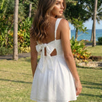 White Eyelet Embroidery Square Neck Fit Flare Vacation Mini Dress
