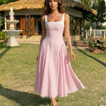Pink Gingham Lace Trim Midi Dress