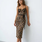 Leopard Print Lace Bustier Midi Dress