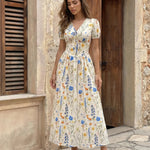 White Floral Print Puff Sleeve Maxi Dress