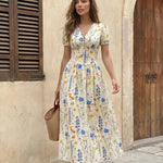 White Floral Print Puff Sleeve Maxi Dress