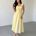 Yellow Textured Ruffle Strap Maxi Dress