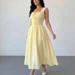 Yellow Textured Ruffle Strap Maxi Dress
