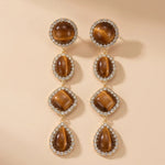Gold Tone Tiered Tiger Eye Crystal Halo Alloy Drop Earrings