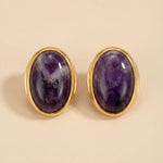 Gold Amethyst Oval Cabochon Stud Earrings
