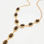 Gold Tone Tiger Eye Y Drop Textured Frame Alloy Necklace