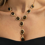 Gold Tone Tiger Eye Y Drop Textured Frame Alloy Necklace
