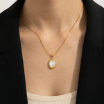 Gold Snake Chain Moonstone Pendant Necklace