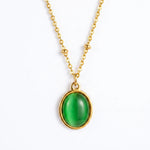 Gold Satellite Chain Green Cabochon Pendant Necklace