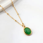 Gold Satellite Chain Green Cabochon Pendant Necklace