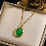 Gold Satellite Chain Green Cabochon Pendant Necklace
