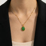 Gold Satellite Chain Green Cabochon Pendant Necklace
