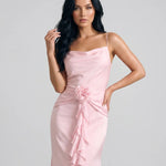 Pink Satin Spaghetti Strap Ruffle Mermaid Maxi Dress