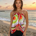 Multicolor Abstract Print Silk Halter Scarf Top