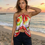 Multicolor Abstract Print Silk Halter Scarf Top