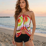 Multicolor Abstract Print Silk Halter Scarf Top