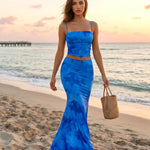 Blue Floral Print Cami Top And Maxi Skirt Two-Piece Set