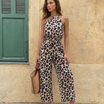 Leopard Print Halter Neck High Waist Wide Leg Jumpsuit