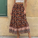 Floral Print Drawstring Waist Split Hem A-Line Maxi Skirt