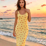 Yellow Floral Print Sleeveless Maxi Dress