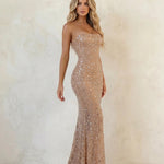 Nude Rhinestone Mesh Strapless Mermaid Maxi Dress