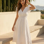White Eyelet Embroidery Ruffle Sleeve Midi Dress