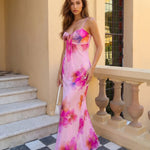 Pink Floral Print Spaghetti Strap Maxi Dress