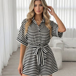 Black Striped Belted Romper