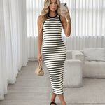 White Striped Sleeveless Bodycon Midi Dress