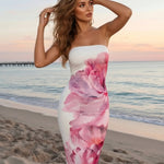 White Floral Print Strapless Maxi Dress