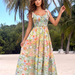 Multi-color Floral Smocked Bodice Regular Fit Midi Dress