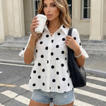 White Polka Dot Cotton Slim Fit Regular Peplum Blouse